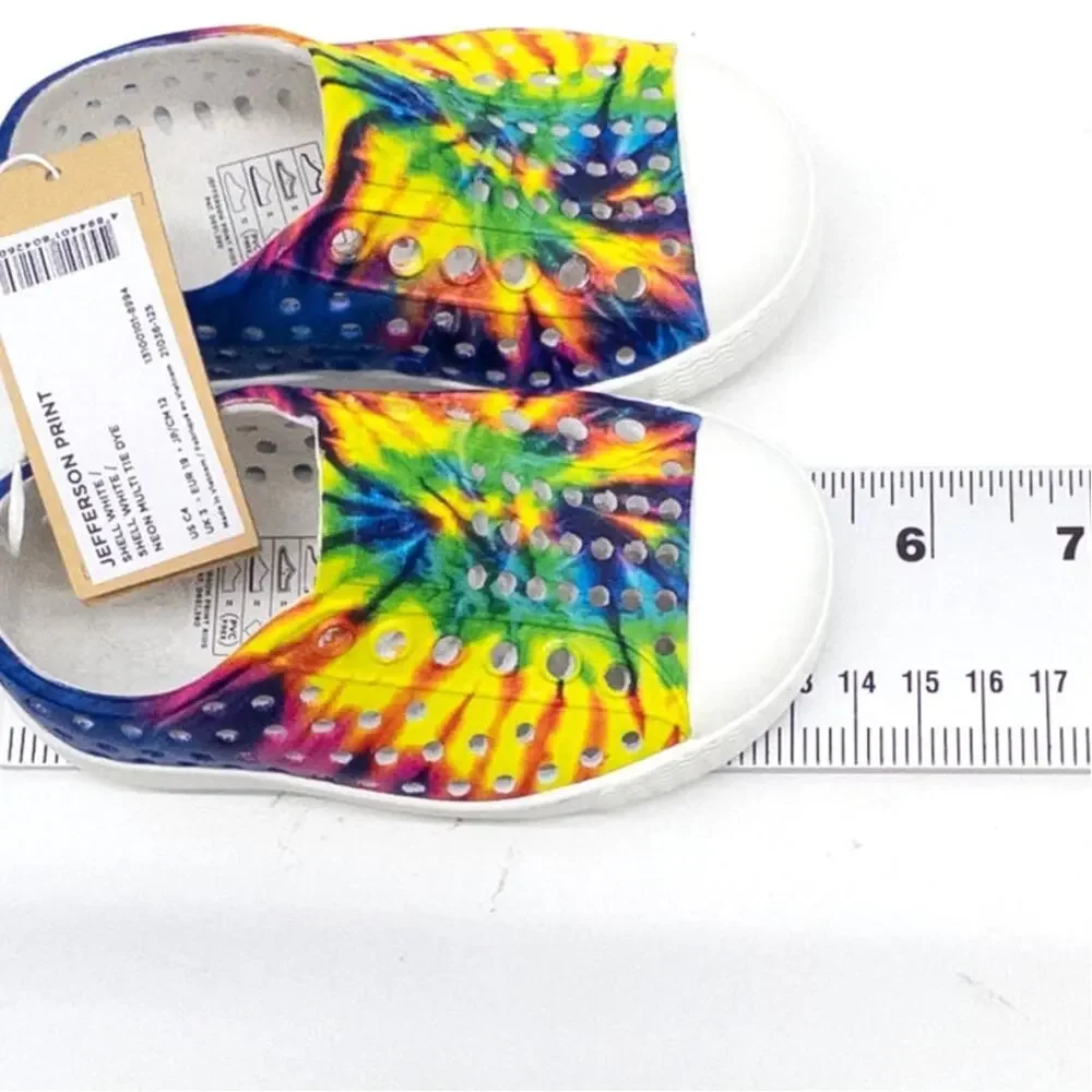 Native Jefferson Tie Dye Kids Water Shoes Neon Multi Rainbow Childs 4